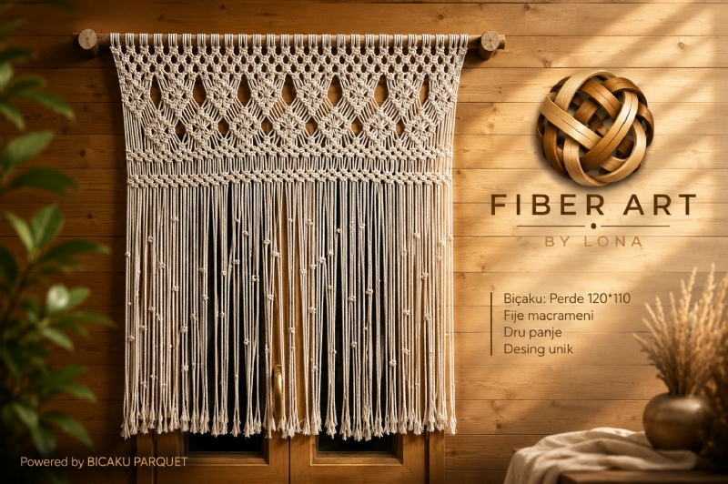 Perde Macrame Artizanale, model Aurora Knot Collection me Dru Panje dhe Design Ekskluziv